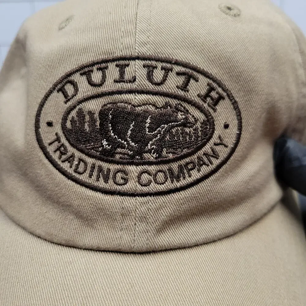 Duluth Trading Co Logo Hat XL/XXL Tan Cotton Strapback Dad Cap Outdoor Bear
